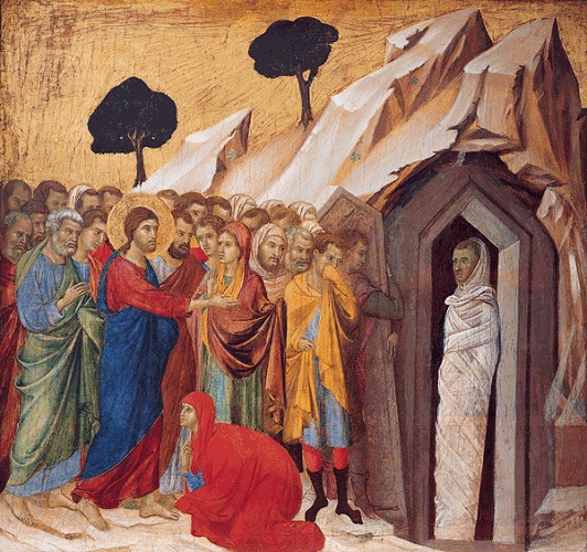 The Raising of Lazarus, tempera and gold on panel by Duccio di Buoninsegna, 1310–11